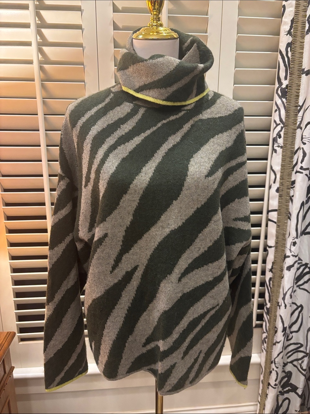 rag & bone Olive and Gray Zebra-Print Turtleneck Sweater